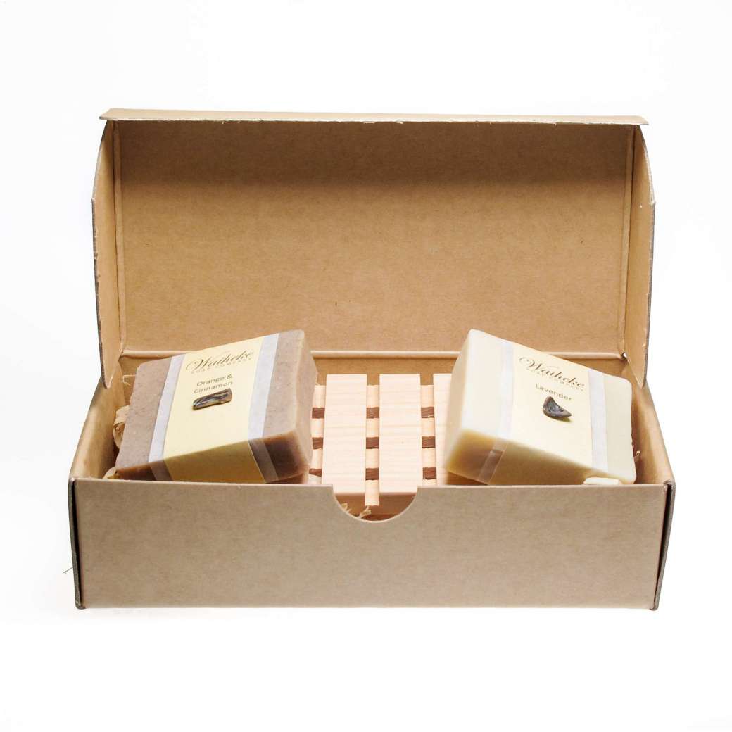 Two Soap & Wooden Soap Rack Gift Box