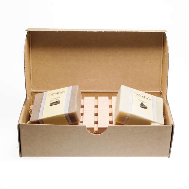 Two Soap & Wooden Soap Rack Gift Box